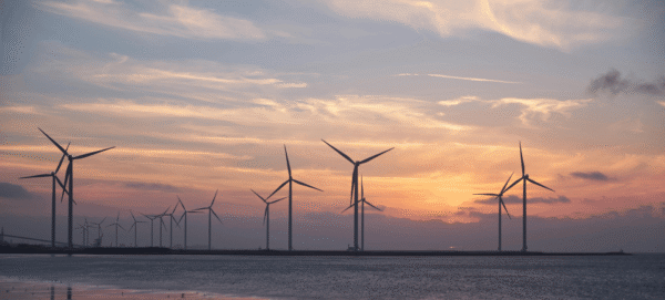 Windmolens in de avond.
